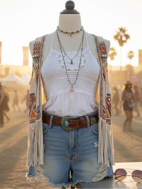 Sim & Sam White Crochet Halter Top Medium